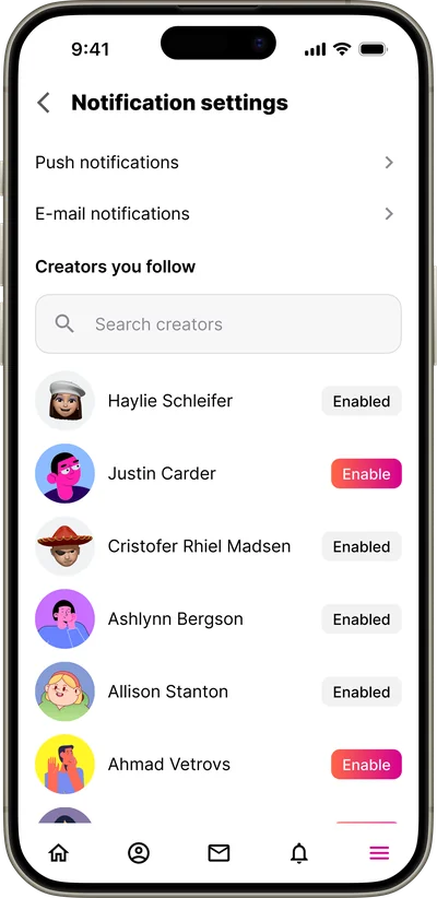 Notifications screen